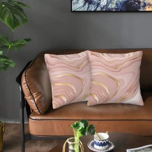 Pink and Gold Marble Pillow Covers 20x20 Set of 2, Pink Gold Abstract Art