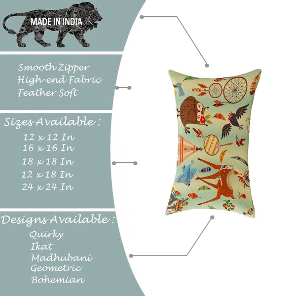 Owl Printed Canvas Cotton Cushion Covers (12 x 18 Inches) -Combo Set of 2