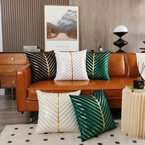 Velvet Throw Pillow Covers 18x18 Set of 2 with Gold 18" x 18" (Pack of 2) Beige