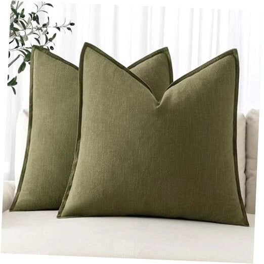 Decorative Linen Pillow Covers 18x18 Inch Boho 18" x 18" (Pack of 2) 2 Green