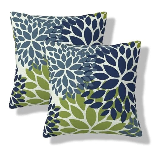Navy Teal Pillow Covers 18x18 Set of 2 Dahlia 18" x 18" (Pack of 2) Blue Green