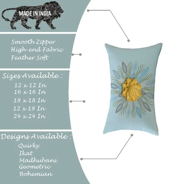 Gold Floral Printed Cotton Canvas Rectangular Cushion Covers,Set of 2 (12 x 18in