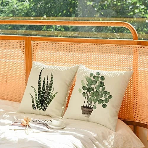 Set of 4 Green Plants Decorative Throw Pillow 22" x 22" (Pack of 4) Plant 01