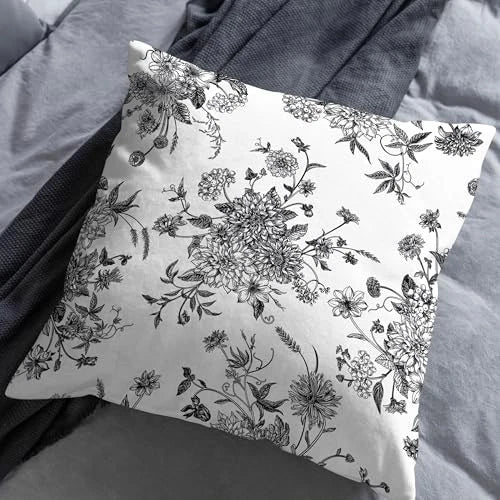 Black and White Floral Pillow Covers Home 18" x 18" (Pack of 2) Floral Black