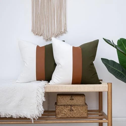 Set of 2 Farmhouse Cotton Throw Pillow Covers 18" x 18" (Pack of 2) Olive Green