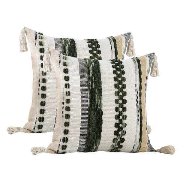 Set of 2 Boho Throw Pillow Covers 18x18 inch Woven Tufted Farmhouse Pillows C...