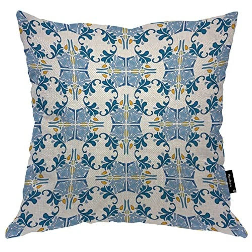 Throw Pillowcases Traditional Ethnic Blue 18" x 18" (Pack of 1) Abstract Floral