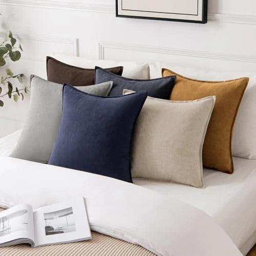 Decorative Linen Pillow Covers 18x18 Inch Boho 18" x 18" (Pack of 2) 2 Hazel