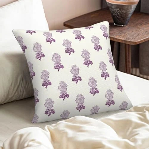 Pillow Covers 18X18 Inch Set of 2, 18" x 18" (Pack of 2) Purple Block Print