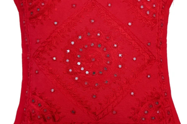 16" Decorative Mirror Embroidered Pucca Cushion Pillow-Cover Sofa Throw Red