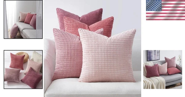 Luxurious 18x18 Blush Corduroy Pillow Covers - Set of 4 for Cozy Living Spaces