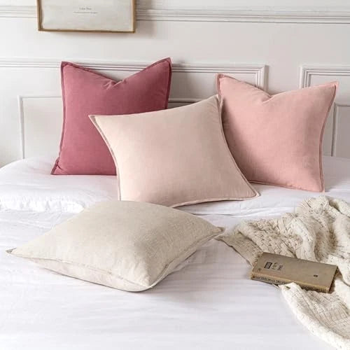 Decorative Linen Pillow Covers0x0 Inch Boho 20" x 20" (Pack of 2) 2 Pink
