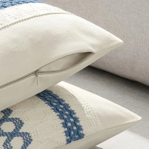 Set of 2 Boho Decorative Pillow Covers 18x18 Inch 18" x 18" (Pack of 2) Blue