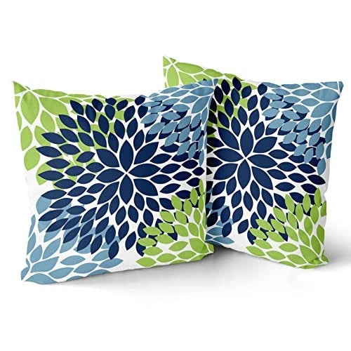 Pillow Covers 20x20 Light Blue Dahlias 20" x 20" (Pack of 2) Navy Blue Green