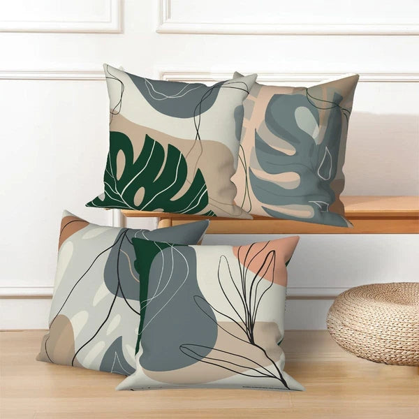 Abstract Leaves Throw Pillow Covers 18''x18'' Set of 4, Geometric Pattern Cus...