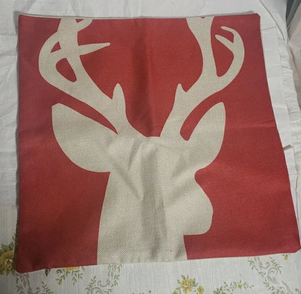 Two  Reindeers Square Throw Pillow Case Sets 17.5 Inches Decorative Sofa Cushion