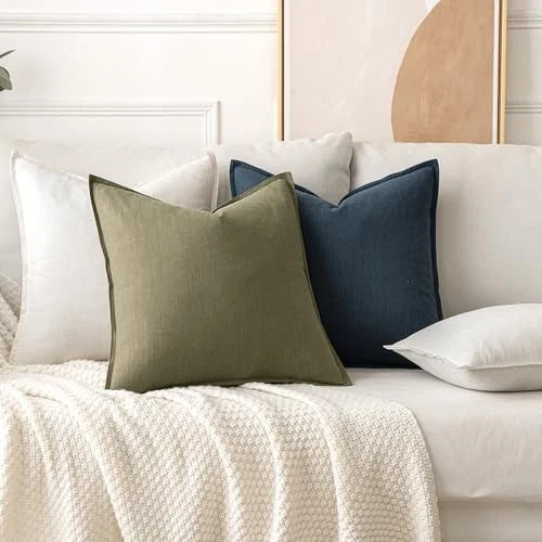 Decorative Linen Pillow Covers 16x16 Inch 16" x 16" (Pack of 2) 2 Navy Blue