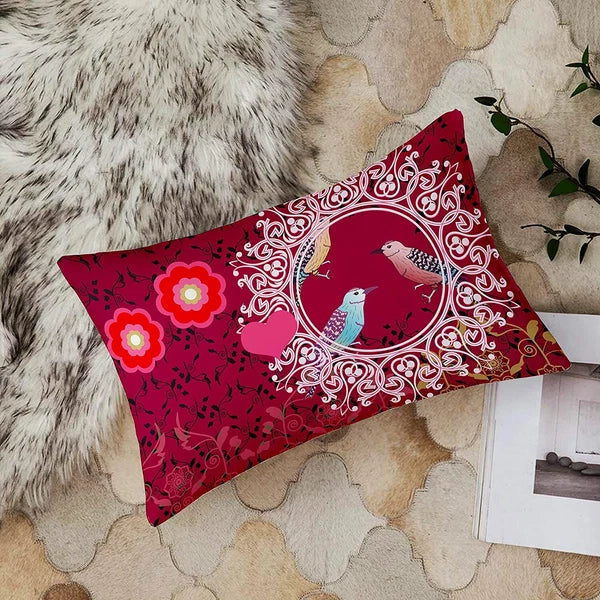 Birds Printed Cotton Canvas Rectangular Premium Quality Cushion Covers, Set of 2