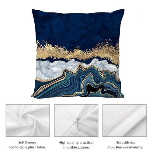 Navy Blue Grey Gold Pillows Covers Set of 4 18" x 18" (Pack of 4) Blue Marble