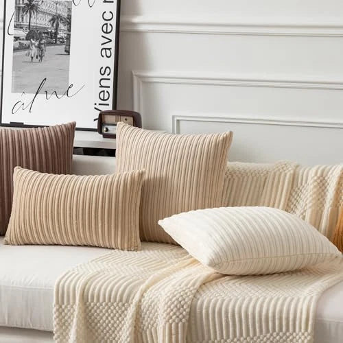 Kevin Textile Corduroy Pillow Covers 12x20 Inch Set 20" x 12" (Pack of 2) Beige