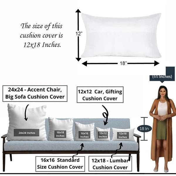 Printed Cotton Canvas Rectangular Cushion Cover Set of 2, ( 12 X 18 Inches )