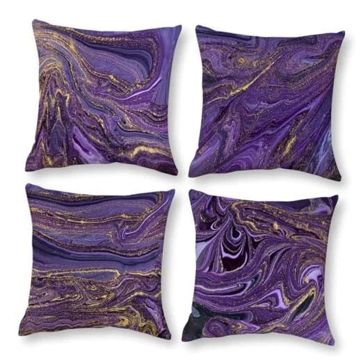 Purple Gold Marble Pillow Covers Set of 4 18" x 18" (Pack of 4) Purple Marble