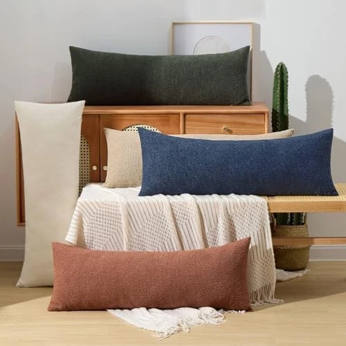 Boucle Lumbar Pillow Covers 14x36 Textured Body 36" x 14" (Pack of 1) Blue