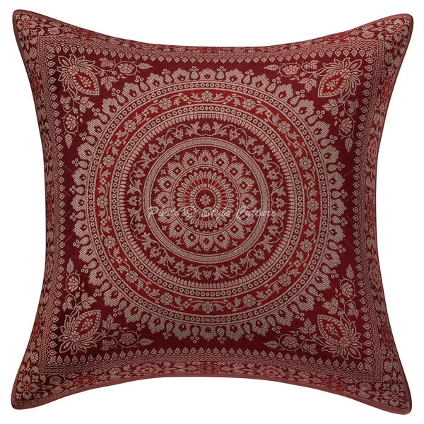 Red Cushion Cover Brocade Jacquard Gypsy Handmade Ethnic Tribal Hippie Pillow