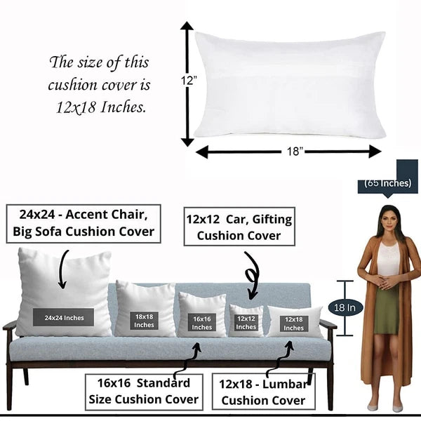 Feather Printed Cotton Canvas Cushion Cover Set of 2, ( 12 x 18 Inches )