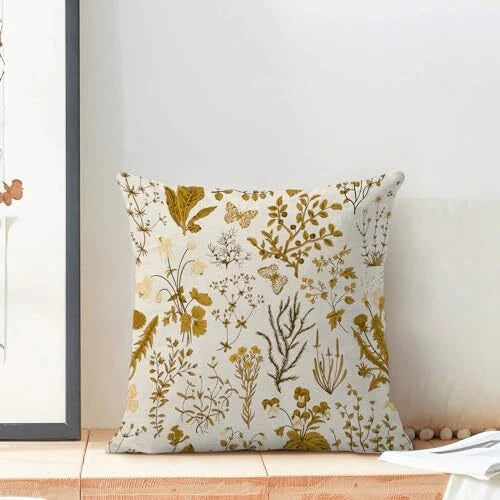 Summer Pillow Covers Set of 2,Mustard 18x18 Inch Mustard Yellow Wild Floral