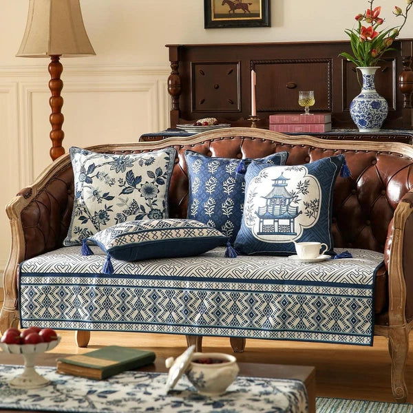 Porcelain Throw Pillow Covers Set of 2,Classic Chinoiserie Blue and White wit...