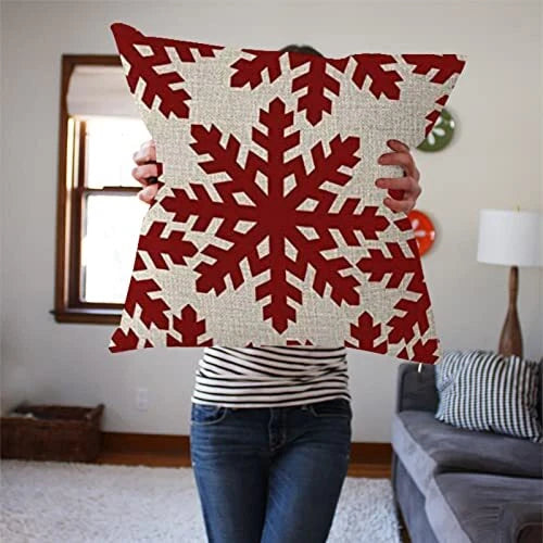 Christmas Snowflakes Throw Pillow Cover Beautiful Red Snowflakes 20" x 20" 12