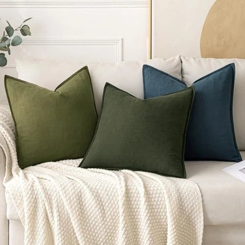 Decorative Linen Pillow Covers 18x18 Inch Boho 18" x 18" (Pack of 2) 2 Green