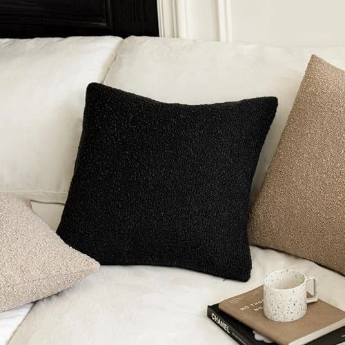 Set of 2, Decorative Textured Boucle Throw Pillow 20" x 12" (Pack of 2) Black