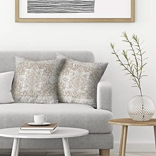 Boho Pillow Covers 18x18 Inch Set 18" x 18" (Pack of 2) Brown Beige White Boho