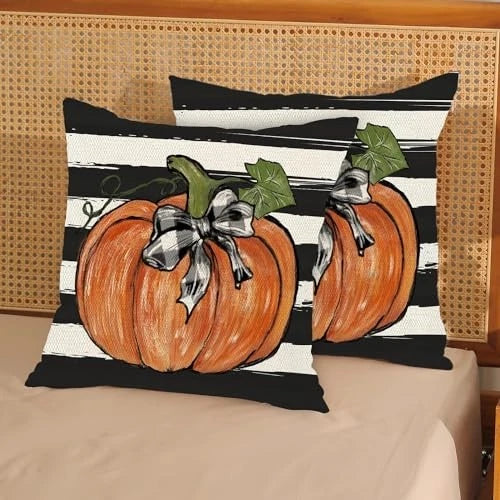 Fall Pillow Covers 24x24 Set of 2 Pumpkin Maple 24" x 24" (Pack of 2) Stripes