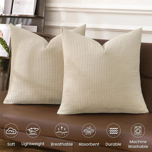 PHF 100% Cotton Waffle Weave Throw Pillow Cover, 22" x 22", No Filling, 2 Pac...