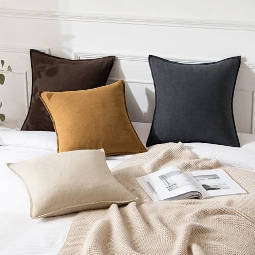 Decorative Linen Pillow Covers 18x18 Inch Boho 18" x 18" (Pack of 2) 2 Hazel