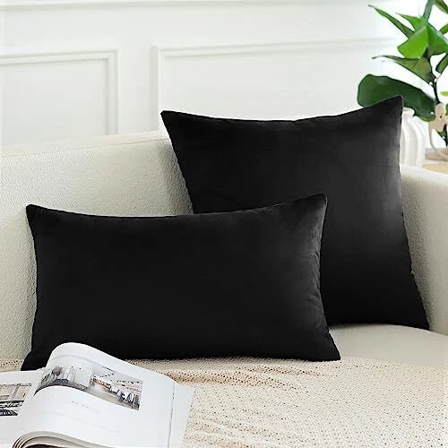 Pack of 2 Velvet Soft Solid Decorative Throw 16x24 Inch (Pack of 2) Black