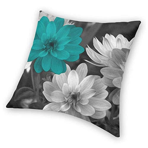 Teal Grey Flowers Throw Pillow Covers 18x18 Inch Decorative Pillow Case for