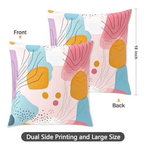 Throw Pillow Covers, 18x18 Inch Cotton Linen Pillow 2pcs-colorful Abstract Art