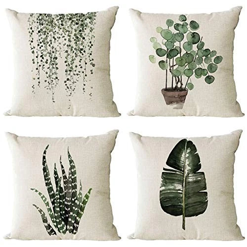 Set of 4 Green Plants Decorative Throw Pillow 22" x 22" (Pack of 4) Plant 01