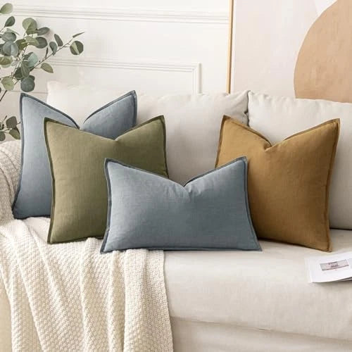 Decorative Linen Pillow Covers 16x16 Inch Boho 16" x 16" (Pack of 2) 2 Gray