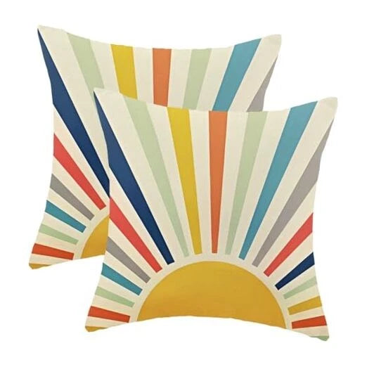 Summer Pillow Covers 18 x 18 Inch Set of 2 18" x 18" (Pack of 2) Rainbow Sun-2