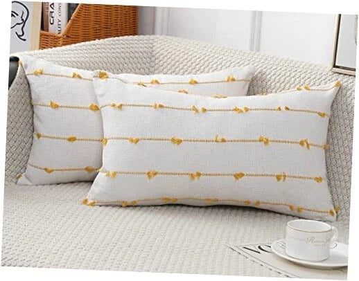 Set of 2 Boho Lumbar Throw Pillow Covers 20" x 12" (Pack of 2) Yellow