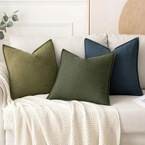 Decorative Linen Pillow Covers 16x16 Inch Boho 16" x 16" (Pack of 2) 2 Blue