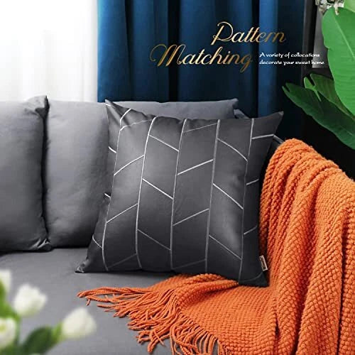 Faux Leather Pillow Covers 20 X 20 20" x 20" (Pack of 2) Gray - Geometric - a