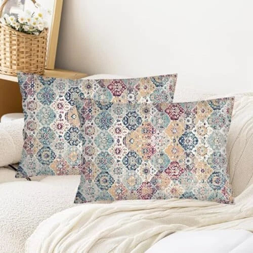 Boho Throw Pillow Cover Queen Size Set of 2,Moroccan Vintage Bohemian Grey