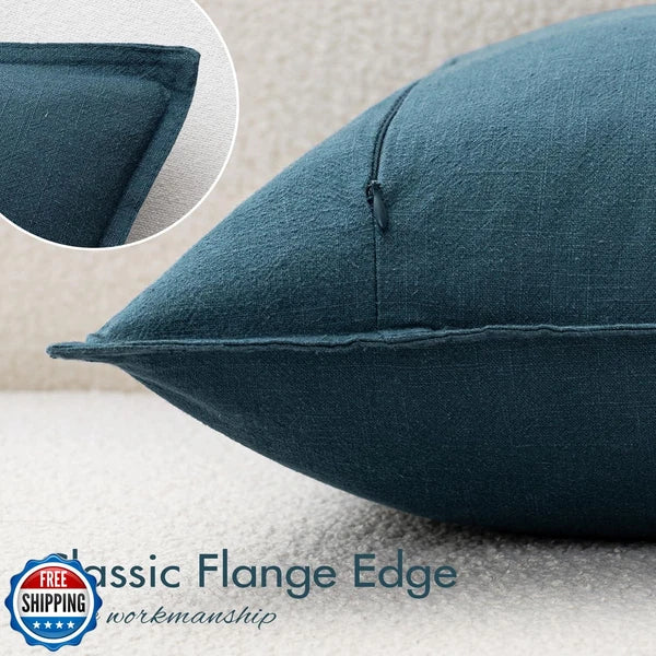 EMEMA Decorative Linen Throw Pillow Covers 20x20 Inch Navy Blue Boho Farmhous