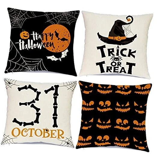 Halloween Decorations Throw Pillow Covers Set of 4 Happy 18" x 18" (Pack of 4)